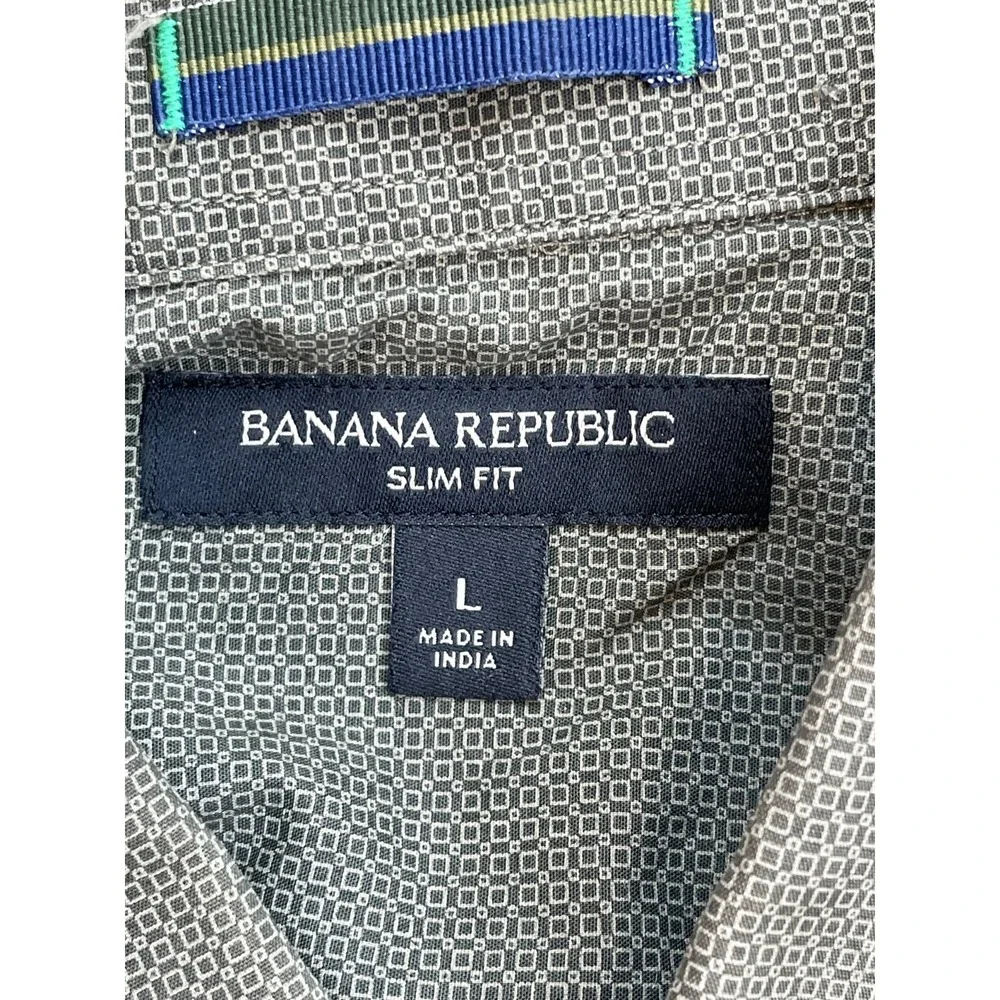Banana Republic Shirt Mens Large Cotton Blend Stretch Slim Button Up Pearl Snap